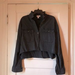 High low black jean button-up